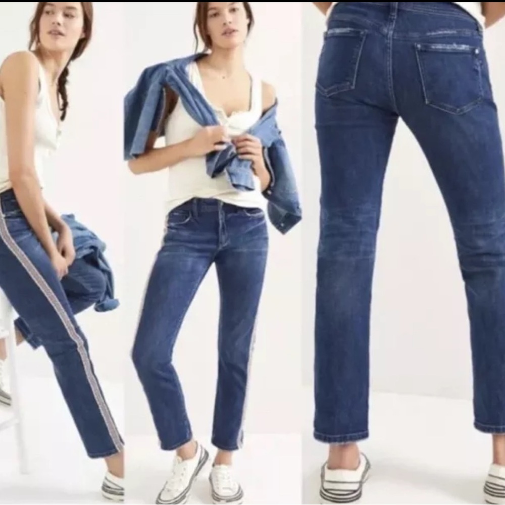 Anthropologie Pilcro Embroidered Side Stripe Slim Boyfriend Jeans, Sz 26/2 - Picture 2 of 11